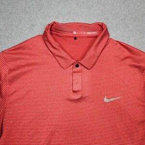 Tiger Woods Polo Shirt Small Red Striped Dri Fit Golf Snap Buttons Stretch